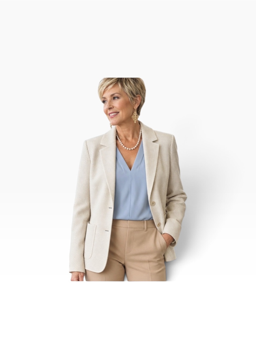 Theory | Cream Textured Two-Button Suit Blazer Jacket | Size 8 - Picture 10 of 10